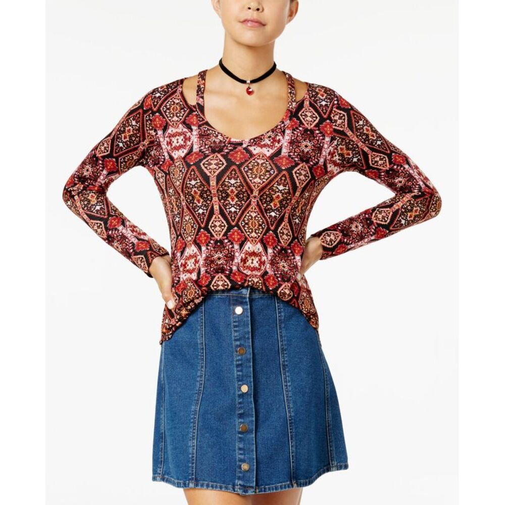 Ultra Flirt Juniors Printed Cutout Neck Top